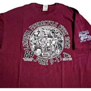 Bike Week 2012 Weirs Beach Graphic T-shirt Lacona NH Motorcycle Burgandy Men XL!